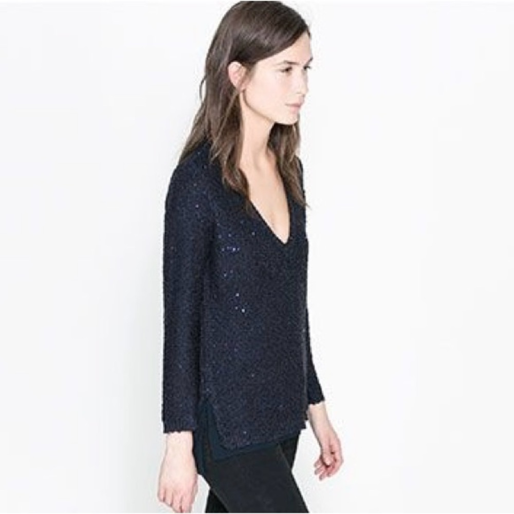 Zara Sequined Double Chiffon Layer Sweater